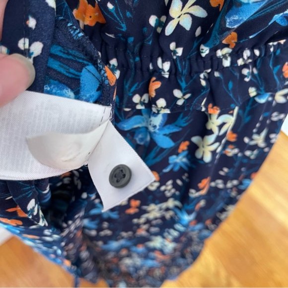 Gap Floral Tiered MIDI Dress Navy Blue v neck with shoulder ties - Picture 14 of 14